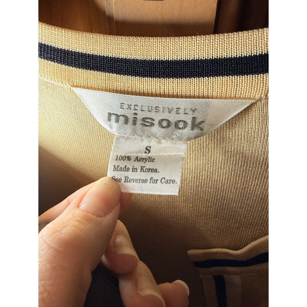 Vintage Exclusively Misook Yellow & Black Geometric Stripe Cardigan Korea S - Picture 4 of 11